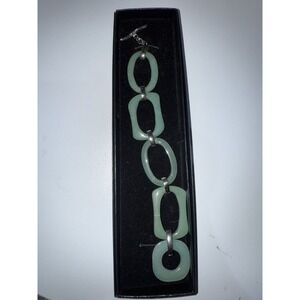 Vintage Sterling Silver Green Jade Peridot Link‎ Bracelet 8" Circle Rectangle